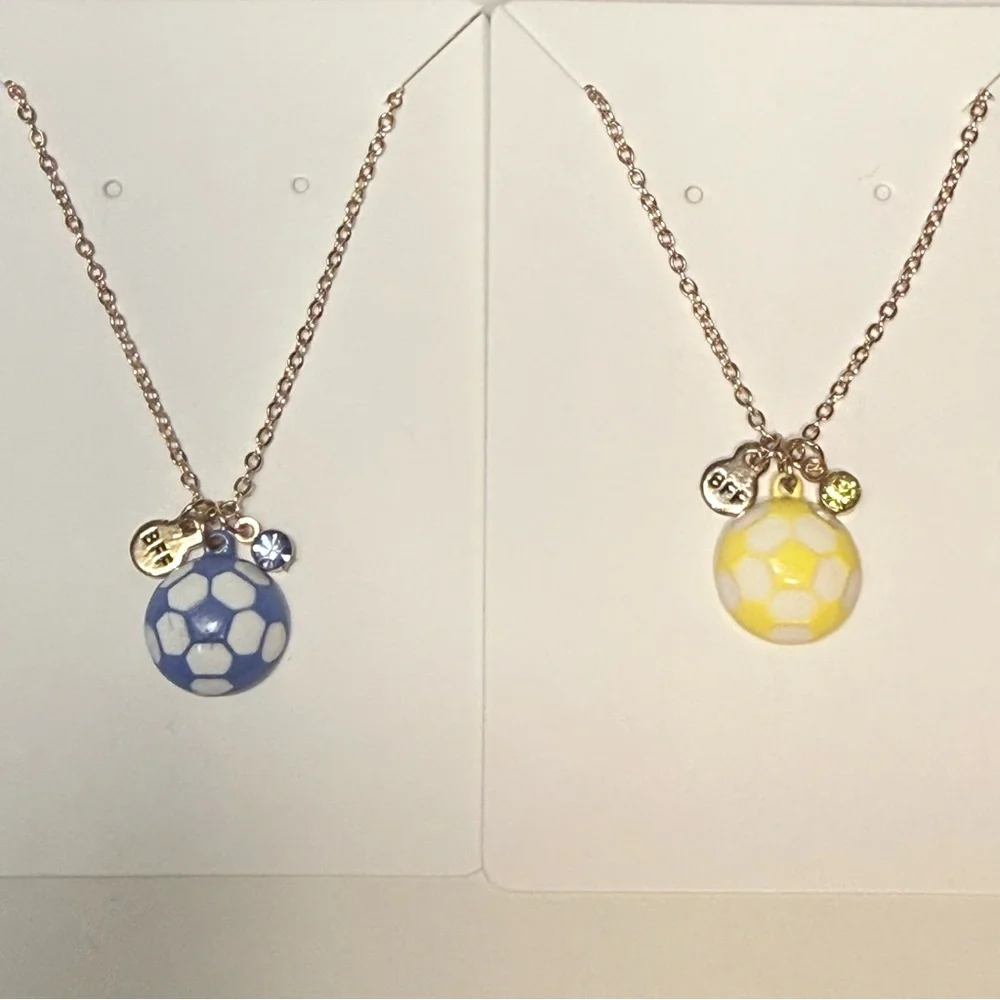Claire's Blue and Yellow Soccer Ball BFF Necklace Set